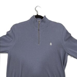 Original Penguin Men's Zip-Up Sweater in Charcoal Blue